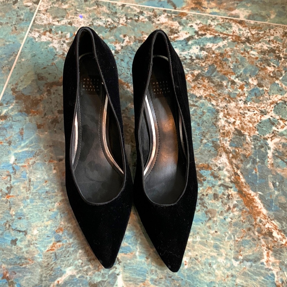 Black velvet heels, size 7.5